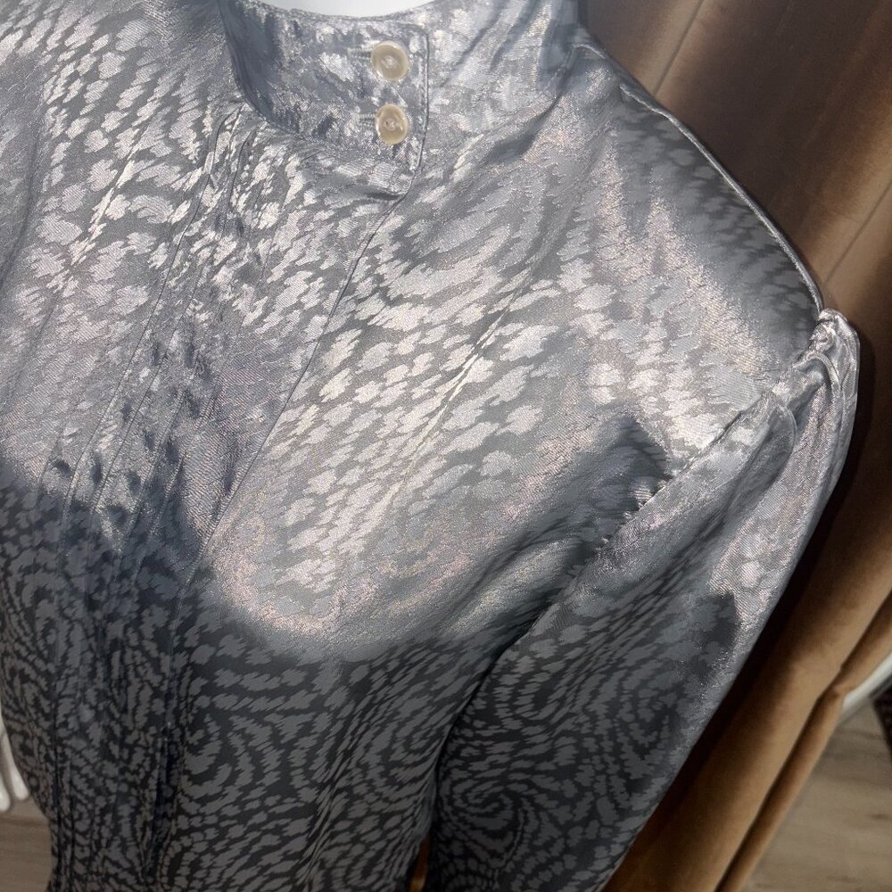 Vintage Realite Shiny Silver Blouse with Abstract Roses